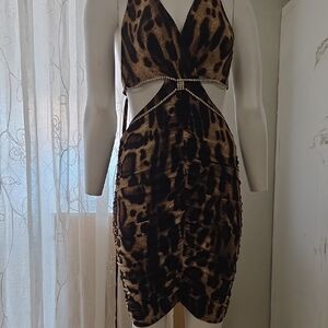 Sabora Brown Leopard Backless Dress